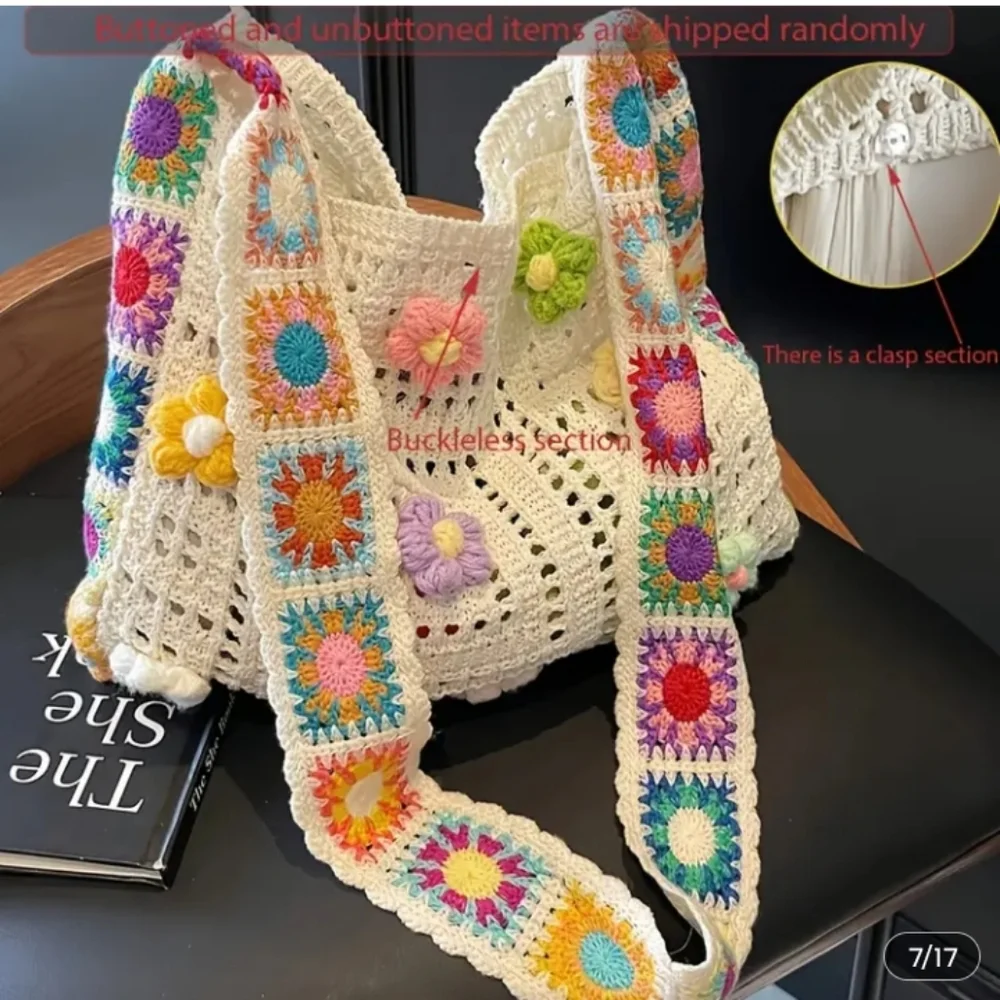 Bohemian Crochet Floral Messenger Bag - Multicolor - Picture 5 of 6